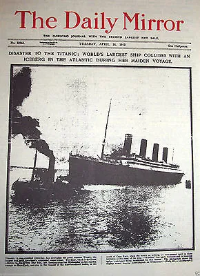 1912 TITANIC Newspaper Daily Mirror Antique Photos Man Old London New York C U K • £5.99