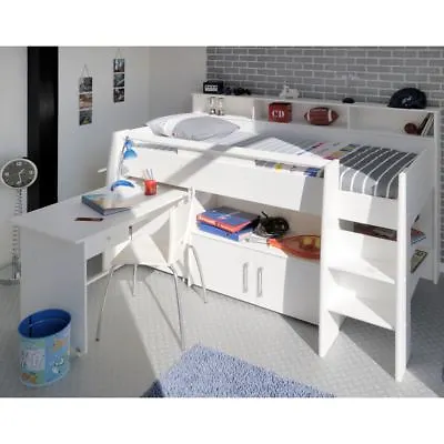 White Wood Mid Sleeper Swan Kids Bed EU Single With 3 Mattress Options • £704.99