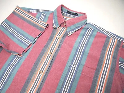 $18.77 • Buy BD Baggies Mens Shirt L Half Sleeve Red Green Blue Striped Short Sleeve Button