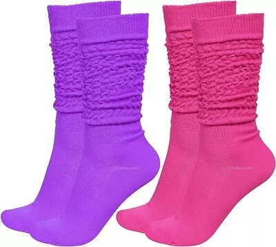 JenPen 2 Pairs 80s Neon Women's Extra Tall Heavy Slouch Socks Pink/Purple • $5.99