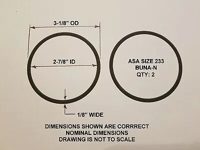 O-ring Size 233 3-1/8  OD X 2-7/8  ID X 1/8  Thick. Buna-N.   Qty 2. Brand New. • $4.18