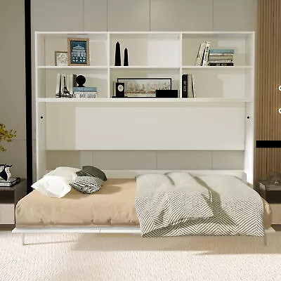 Twin Size Horizontal Murphy Bed W/Storage ShelvesFoldable Wall Bed W/Gas Struts • $1223.86