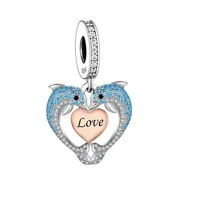 $29.99 • Buy S925 Silver & Rose Gold Playful Dolphin Family Love Charm By Unique Designs