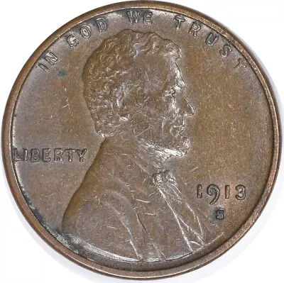 1913-S Lincoln Cent AU Uncertified #939 • $114