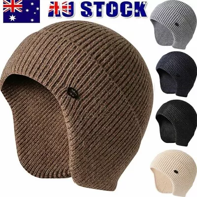 Winter Warm Mens Knitted Beanie Hat With Earflaps Russian Outdoor Ski Skull Cap • $15.89