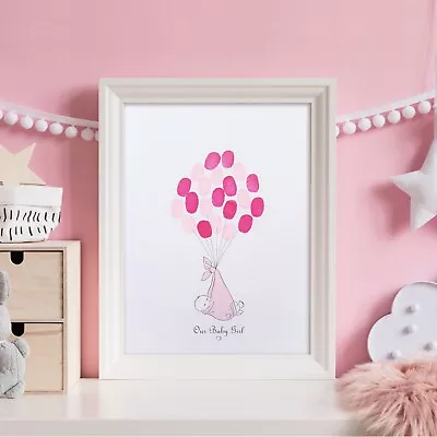 £7.99 • Buy BABY SHOWER FINGERPRINT KEEPSAKE, Alternative To Guest Book, Girls Pink Ink Pads