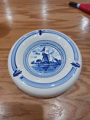 Delft Blue Holland Hand Painted Windmill Scene Ashtray  • $14