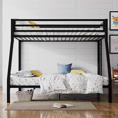 Heavy Duty Metal Bunk Bed Frame Twin Over Full Size With Removable Stairs Black • $237.99