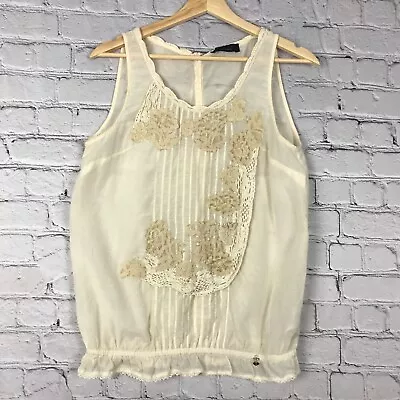 Twin Set Simona Barbieri Top Womens Small Ivory Sleeveless Lace Crochet Peplum • $31.99