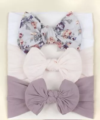 Baby Rabbit Headband  Elastic Bowknot Hair Band Girls Newborn Bow 3 Pack Pinks • £4.99