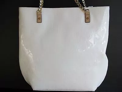 NEW Michael Kors White MK Mirror Metallic Jet Set NS Chain Tote Shoulder Handbag • $229
