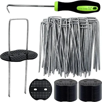 Garden Pegs With Buffer Washer And Pick Hook Weed Membrane Pegs Set Of 50 • £11.99