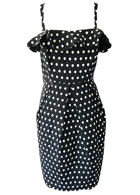 BNWT M&S Autograph Polka Dot Dress Size 14 Black White 50s Spotty Wedding Wiggle • £16.95