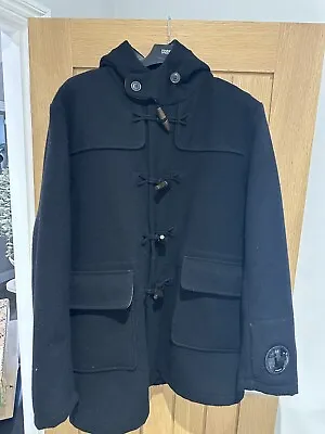 C.P. Company Black Virgin Wool Duffel  Hooded Watchviewer  Long Jacket. Size 54 • £329