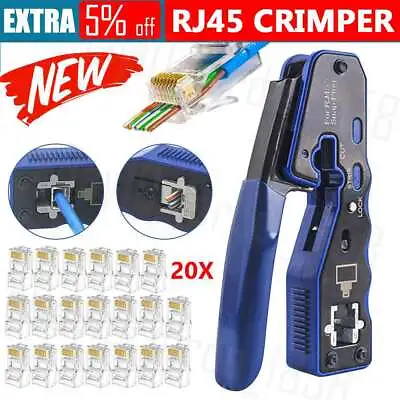 RJ45 Crimper Crimping Tool For Cat5e 6 7 HD Pass Through Network Cable Connector • $20.55