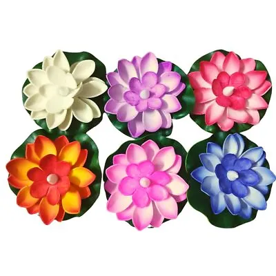 New Set Of 6 Decorative Floating Lotus Flowers Artificial LED Candles Rubber • $56.88
