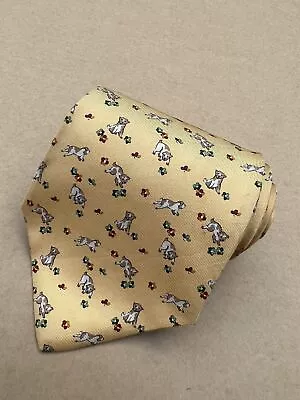 Authentic SALVATORE FERRAGAMO Playing Dog Design On Cream 100% Silk Necktie Tie • $42.82
