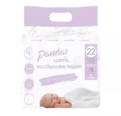 Pandas By Luvme Eco Disposable Nappies Newborn (0-3kg) X 22 Nappies • $19.95
