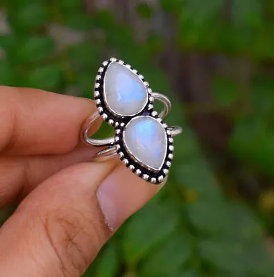 Moonstone 925 Sterling Silver Band& Statement Ring Handmade Ring All Size SK170 • $12.03