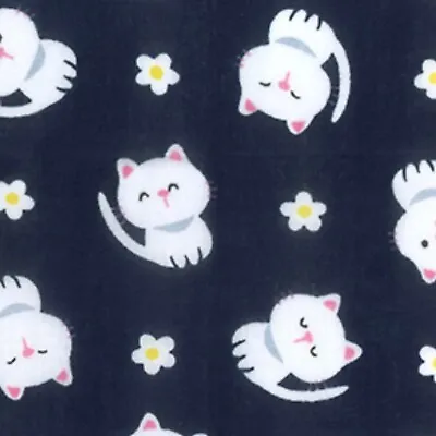 Polycotton Fabric Quality Craft Material Metre Fat Quarter Children Cats Navy • £2.70