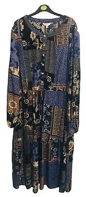 Julippa Blue/Multi Patchwork Print Maxi Dress Size 16 • £15