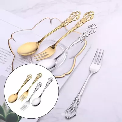 1* Retro Dessert Spoon & Fruit Fork Coffee Spoon Stainless Steel Spoon Fork New • $19.72