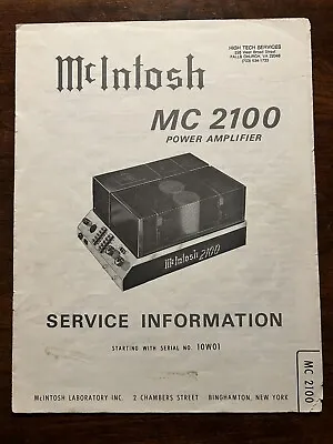 McIntosh MC2100 Power Amplifier Amp Service Information Manual Original Genuine • $24.99