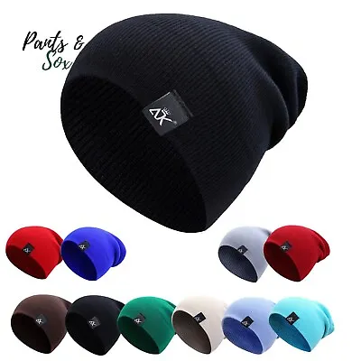 Mens  Knitted Winter Slouch Ski Beanie Hat Warm Outdoor Baggy Black Grey Blue • $13.95