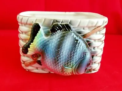 Vintage My-Neil Import Fish And Fishing Basket Figurine Planter Container • $6.99