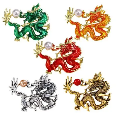 Dragon Pearl Enamel Brooch Pin Corsage Dragon Year Jewelry Women Men Retro Gift • £3.22