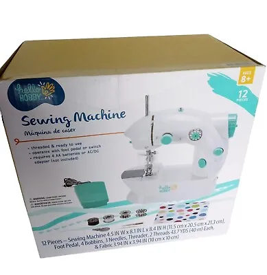 $10 • Buy Hello Hobby Mini Sewing Machine 12 Pieces Portable Battery Operated White 