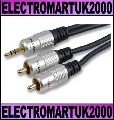 3.5mm Stereo Mini Jack To 2 X Rca Phono Aux Cable Lead Ofc Gold Plated 2m • £5.90