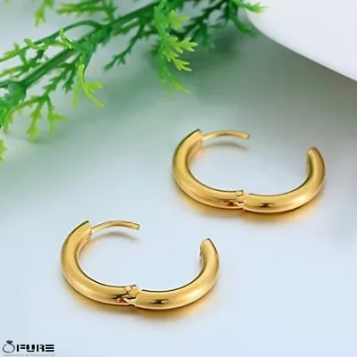 18K Gold Plated Stainless Steel Boho Women Men Huggie Ear Dangle Hoop Earrings • £3.49