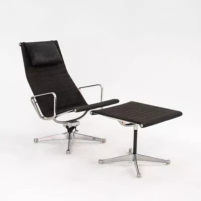 1960s Herman Miller Eames Aluminum Group Lounge Chair And Ottoman W Black Fabric • £3243.73