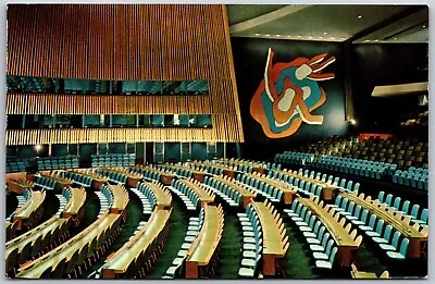 Vtg New York City NY United Nations General Assembly Hall Chrome View Postcard • $1.99