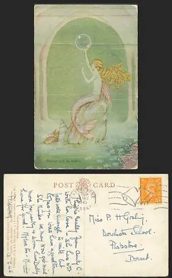 Ida Rentoul Outhwaite 1915 Old Postcard Mermaid Playing With Bubbles Fairy Shell • £33.99