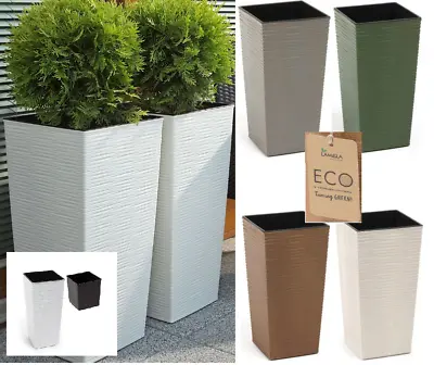 Tall Square Planter With Insert Modern Decorative UV Weather Resistant Tree Pots • £16.99