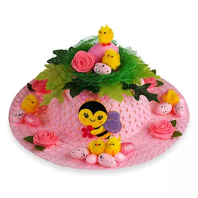 Girls Ready Made Decorated Easter Hat Bonnet - Pink Bee • £15.99