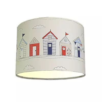 Beach Huts Blue Fabric Ceiling Or Lampshade Handmade * FREE DELIVERY • £27