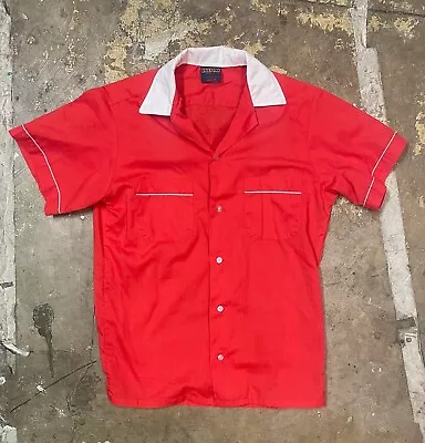 Vintage Hilton Bowling Shirt Mens Medium Made In USA Red Butoon Up 90s • $29.99