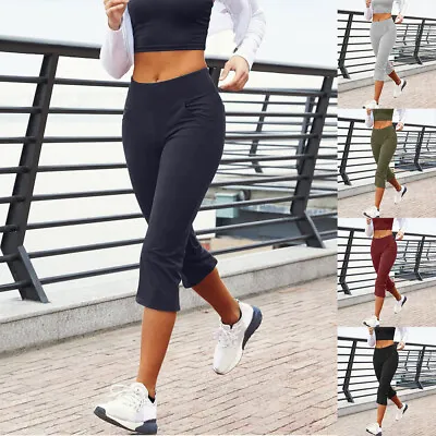 Women Yoga Capri Pants Leggings 3/4 Length Gym Sport Fitness Cropped Trousers • £9.49