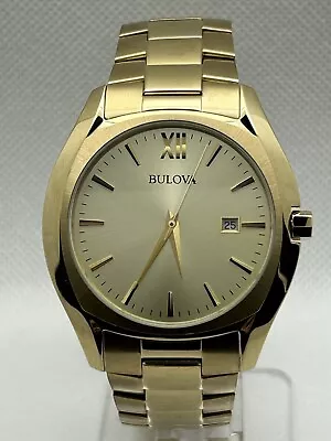 Bulova Men's Diamond Classic Gold Stainless Steel Black Dial Watch 97D108 40mm • $150