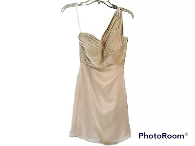 Belsoie Beige One Shoulder Dress With Crystal Accent Size 4 Prom Dress • $30
