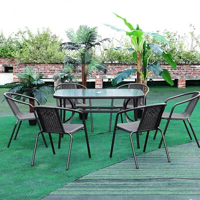 Garden Bistro Parasol Dining Table/Chairs Outdoor Patio Furniture 2/4/6 Seater • £119.95