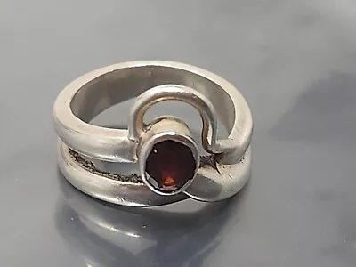 Vintage  Sterling Silver Garnet Band Ring Size 7 • $55