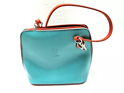 Vera Pelle Cross Body Italian Leather Turquoise Hand Bag Purse • $19.99