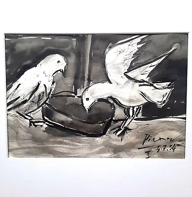 Pablo Picasso Original Hand Painted Ink On Paper Doves Signed Not A Print • $409.64