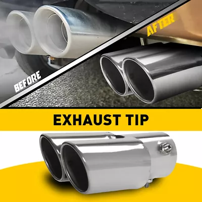 $17.99 • Buy Car Rear Dual Exhaust Pipe Tail Muffler Tip Chrome Stainless Steel Accessories