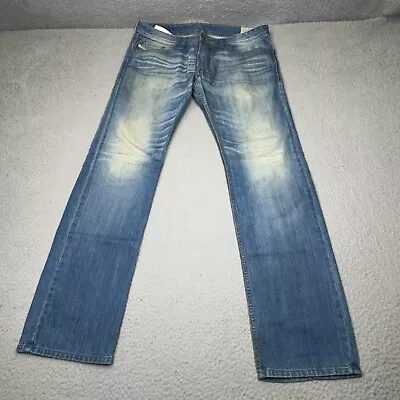 Diesel Jeans Mens 34x32 Blue Safado Slim Straight Stretch 0830Y Fade Whiskers 3D • $65