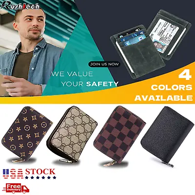 Mens Womens Leather Wallet ID Credit Card Holder Zipper Purse RFID Blocking • $7.18